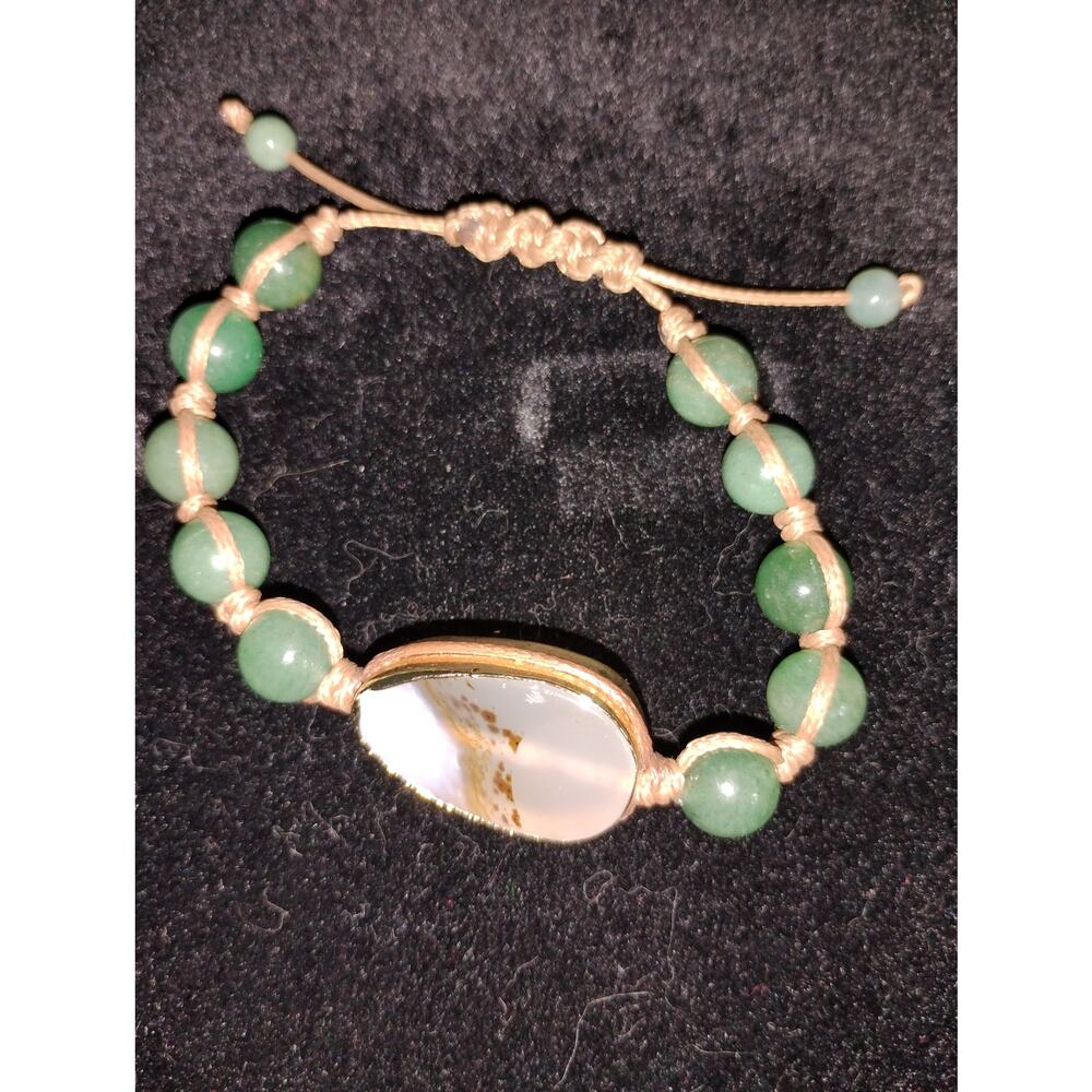 Green Aventurine & Dendritic Agate Macrame Bracelet